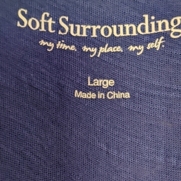 Soft Surroundings Blouse Blue Embroidered Front, Soft Jersey Sleeves and Back - Picture 4 of 7